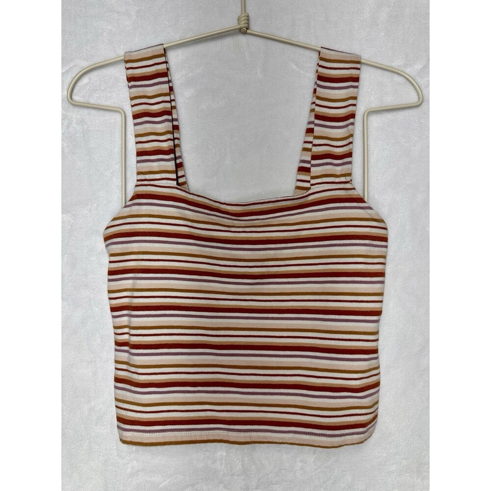 Aeropostale Striped Crop Tank Square Neck Y2K Neutral Fitted Top M - Picture 2 of 6